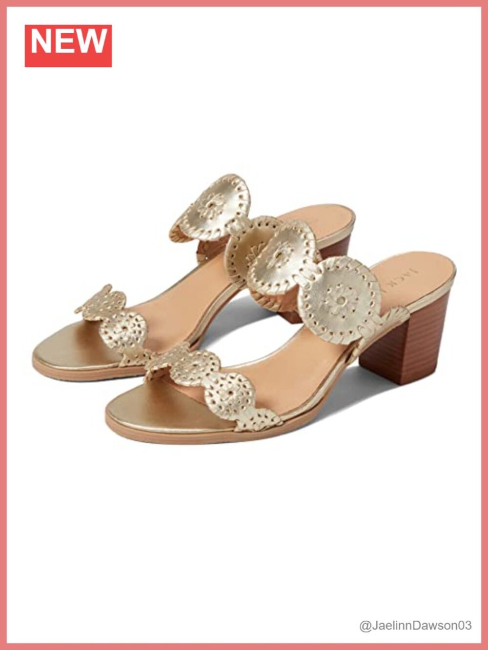 Jack Rogers Women's Lauren Mid Heel Leather Block Heels Sandals Mules